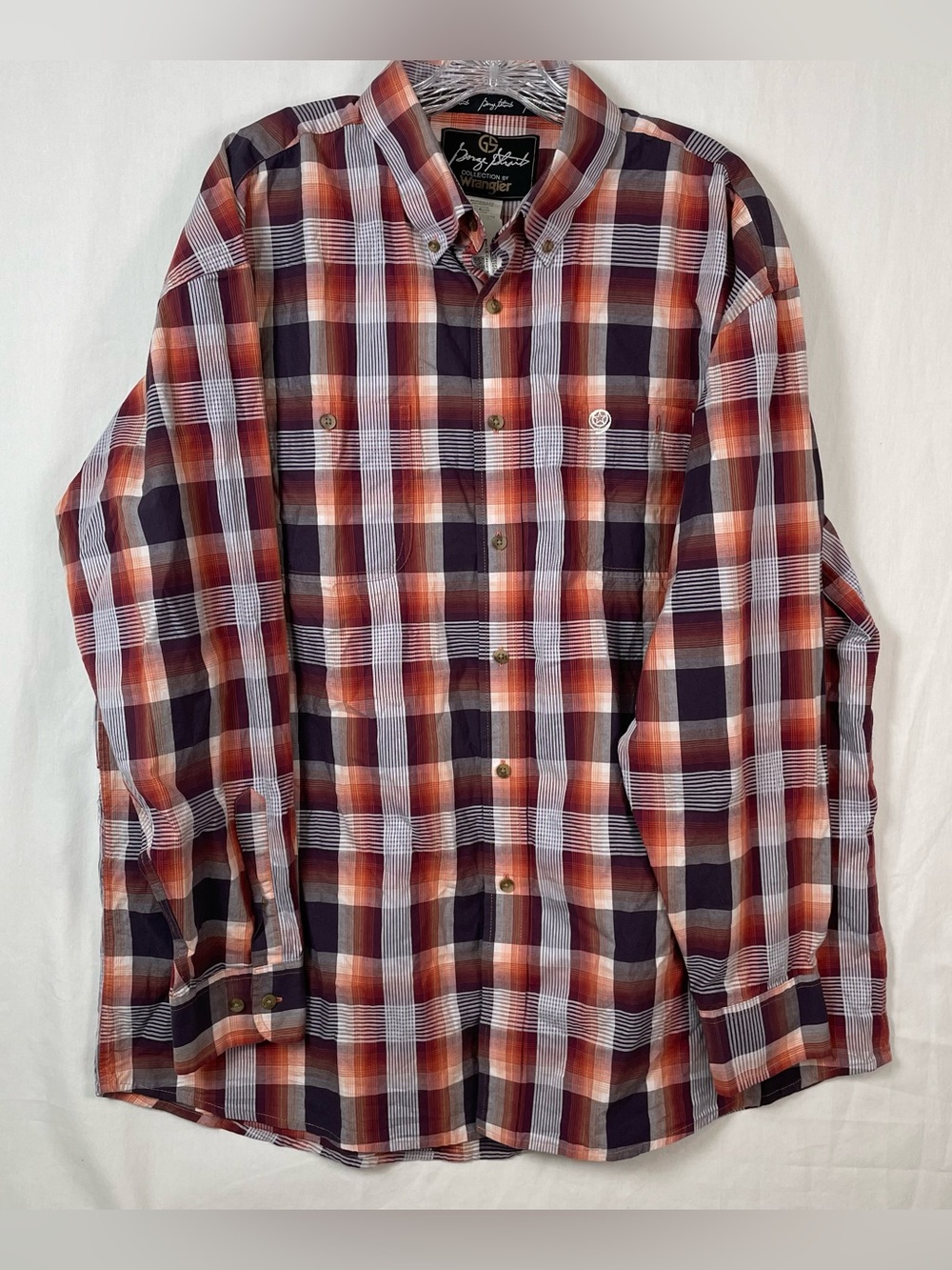 Wrangler Mens George Strait Red Orange Plaid Shirt collection XXL